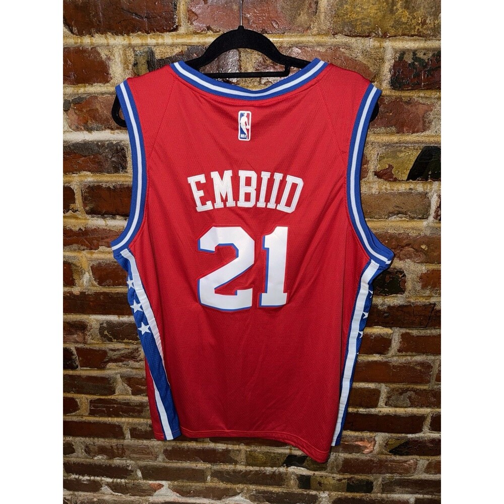 New! JOEL EMBIID Philadelphia 76ers Red Nike Swingman Jersey, Size XXL